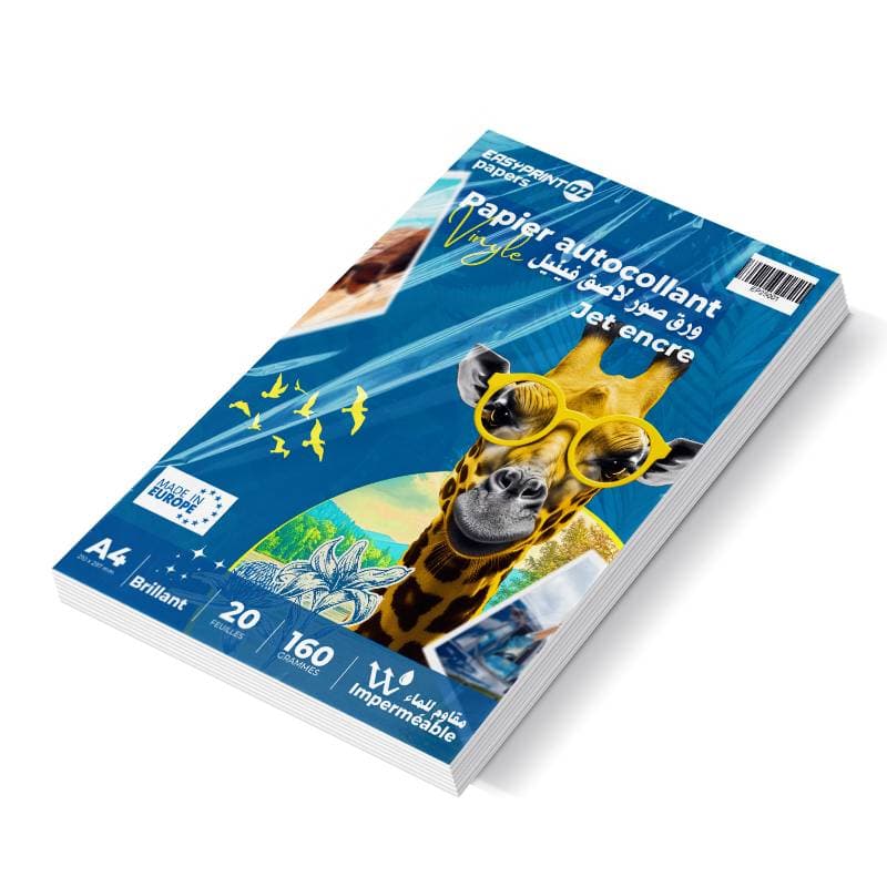 Aucune Papier Vinyle Brillant Waterproof – Autocollant Jet d’Encre | PP 160gsm A4 – Pack de 20 Feuilles